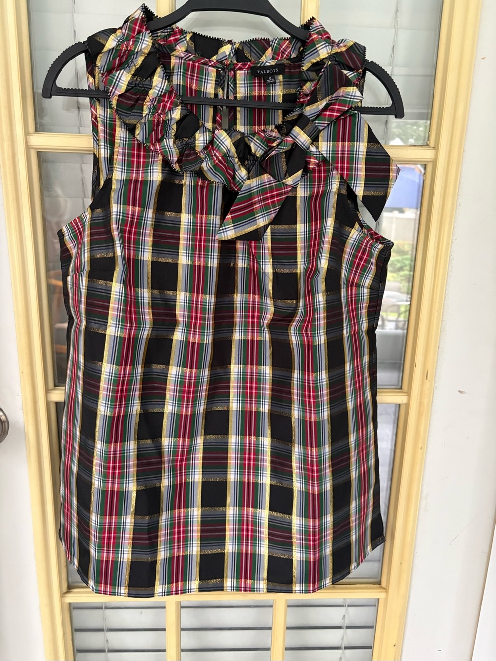 Talbots Black Plaid Ruffle Neck Sleeveless Camisole